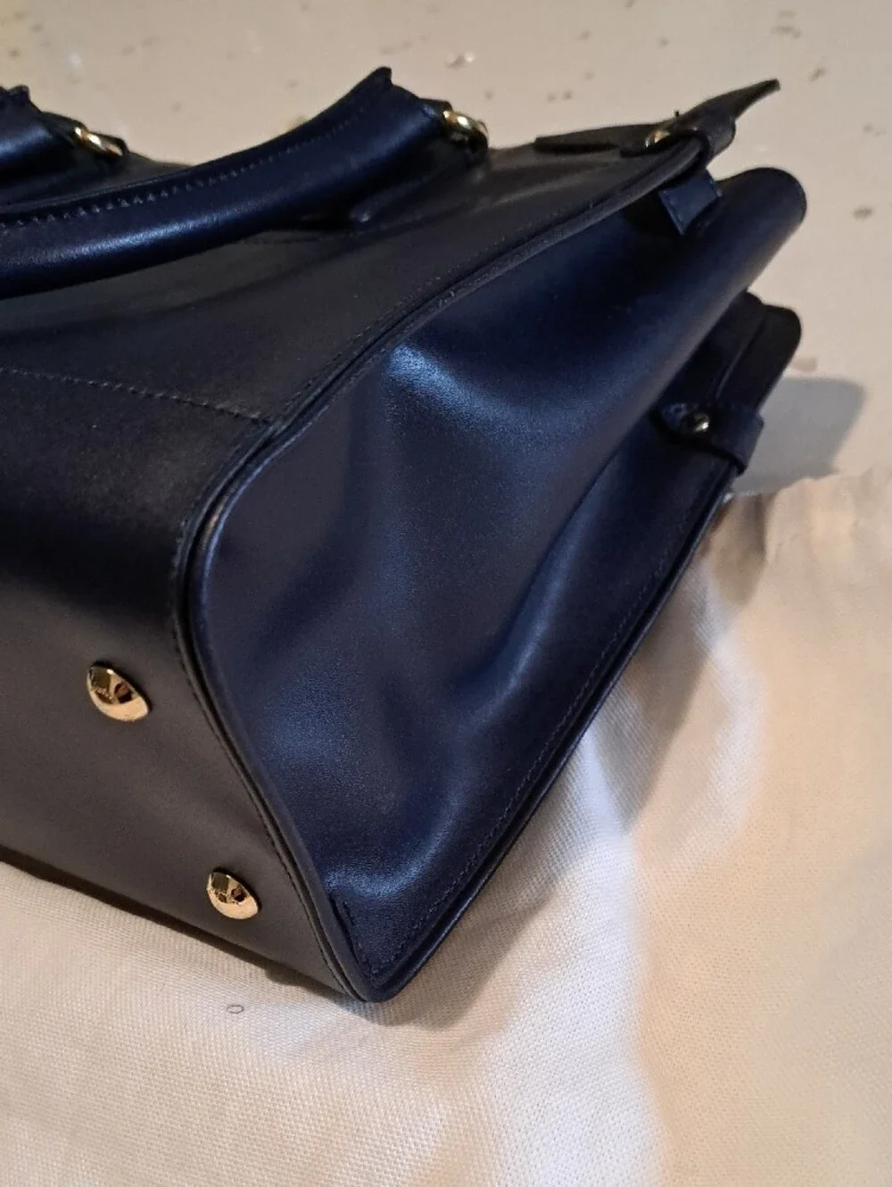 Salvatore Ferragamo Navy Leather Briana Bag with Gold Hardware